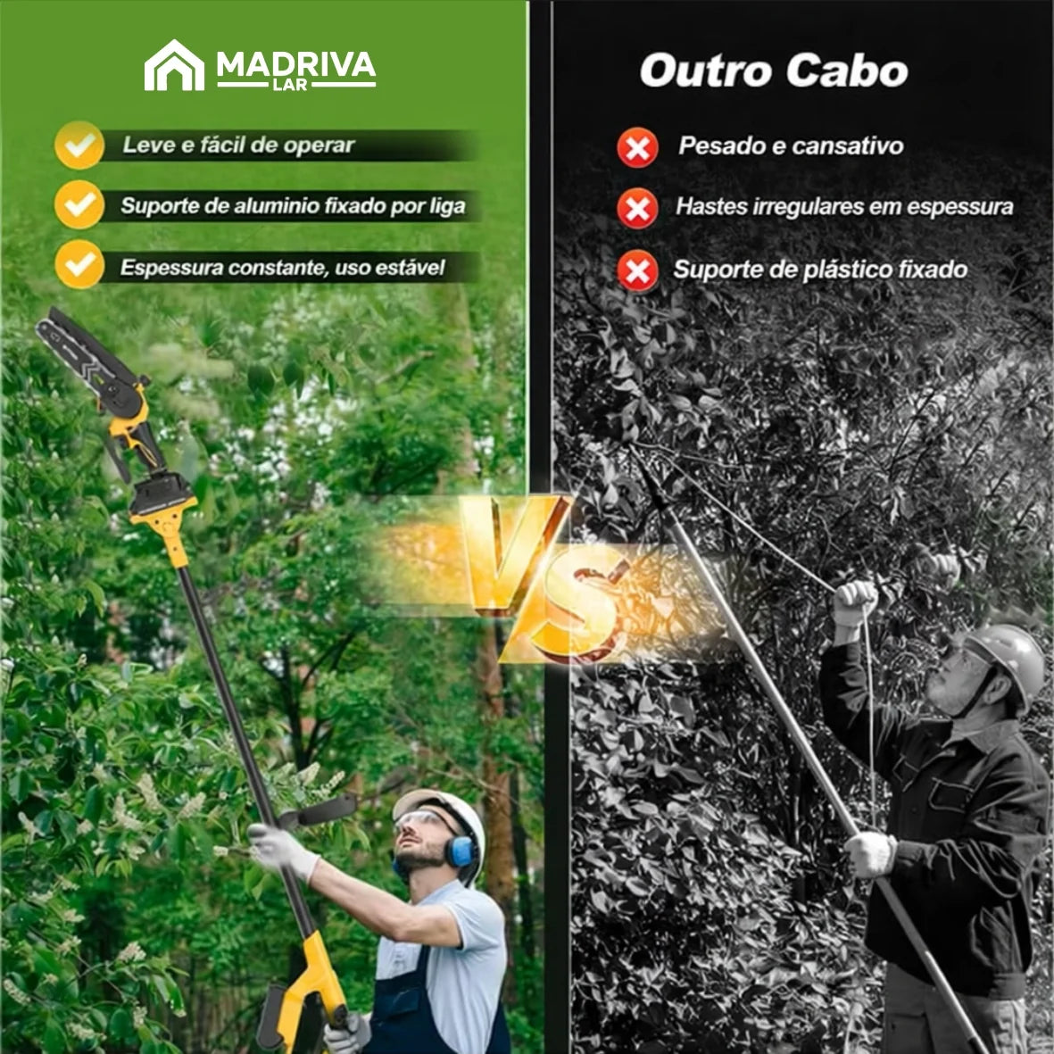 Motosserra Elétrica Portátil Com 4 Baterias 21v Bivolt + BRINDE: Bolsa de Ferramentas Multiuso - COMPRE 1 LEVE 2