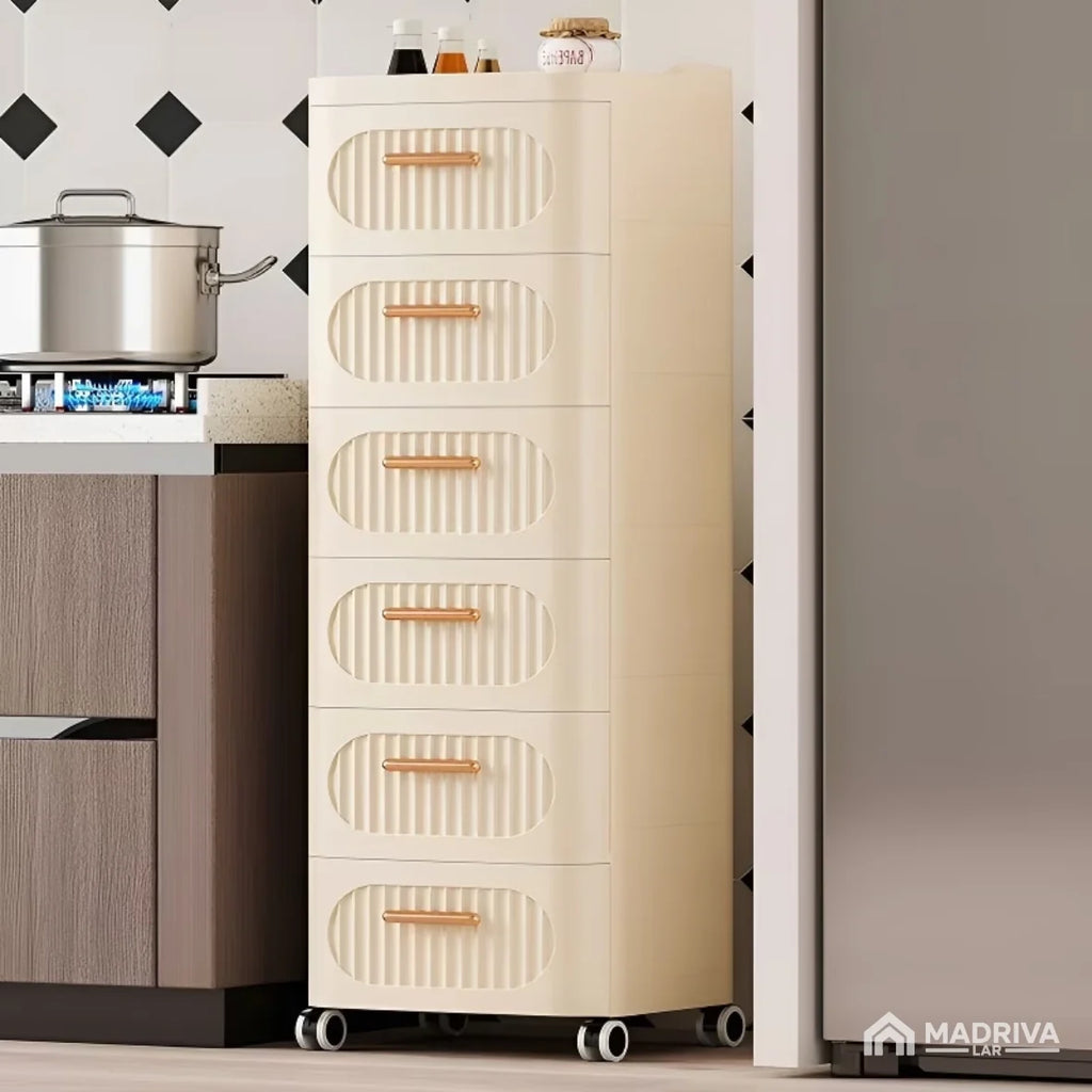 Gaveteiro Portátil Multifuncional c/ Rodinhas + BRINDE: Cesto De Roupa em Bambu - COMPRE 1 LEVE 2